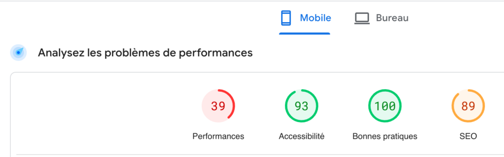 Temps chargement trop long PageSpeed Insights